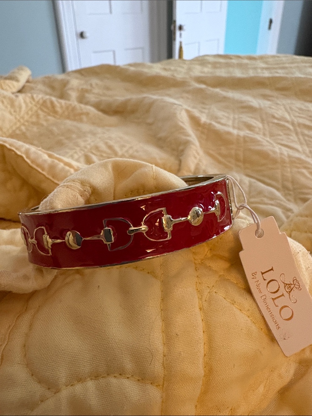 Enamel Horsebit Bangle Bracelet - Red